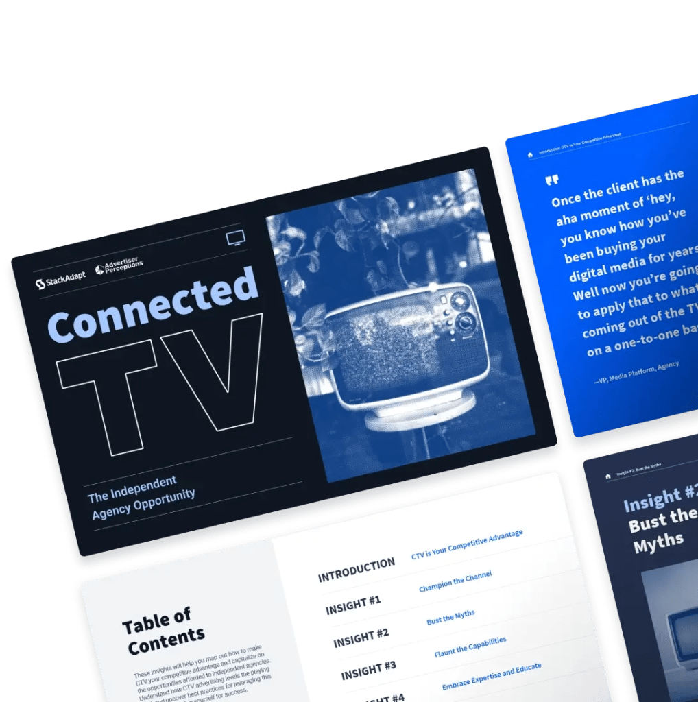 Cover design for StackAdapt and Advertiser Perceptions' connected TV report