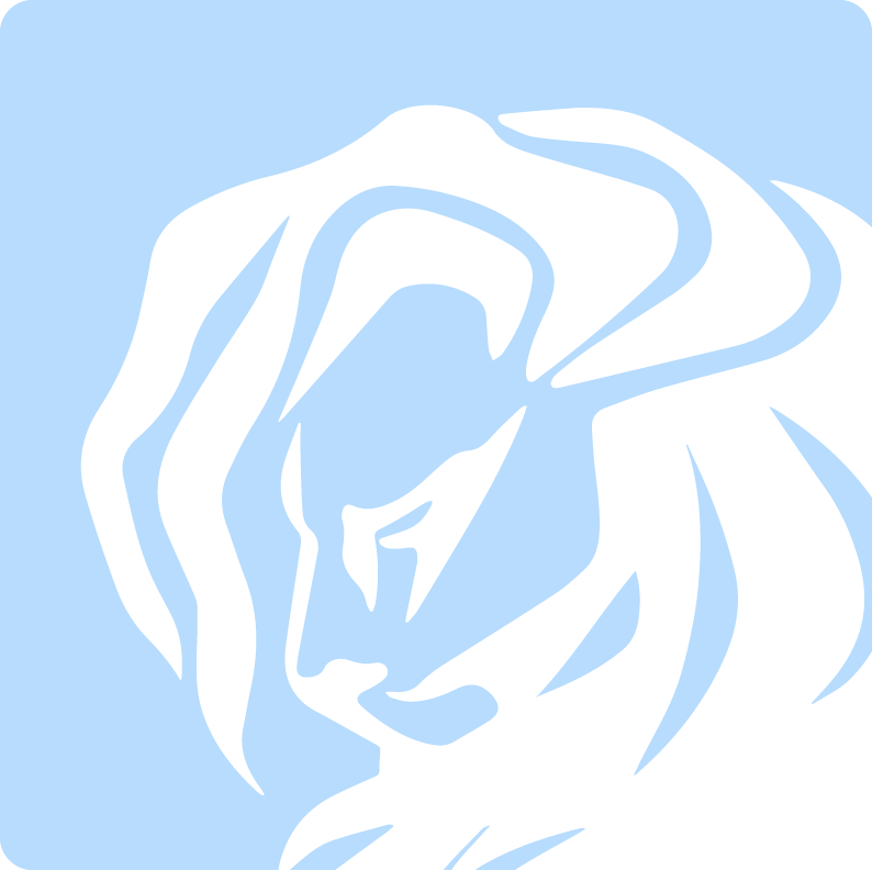 Cannes Lions Festival logo in white with a light blue background