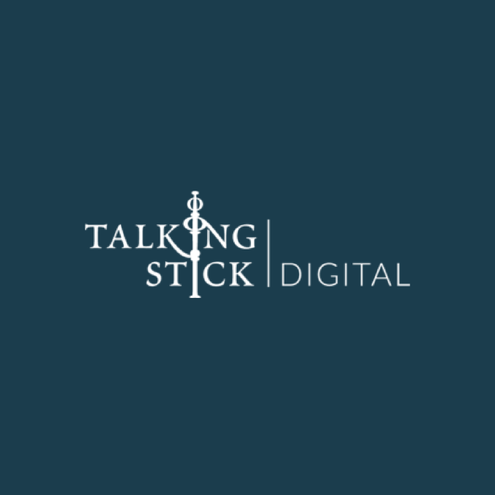 Talking Stick Digital logo on a blue background