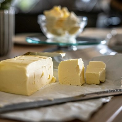 Butter on a sheet pan cut into small pieces