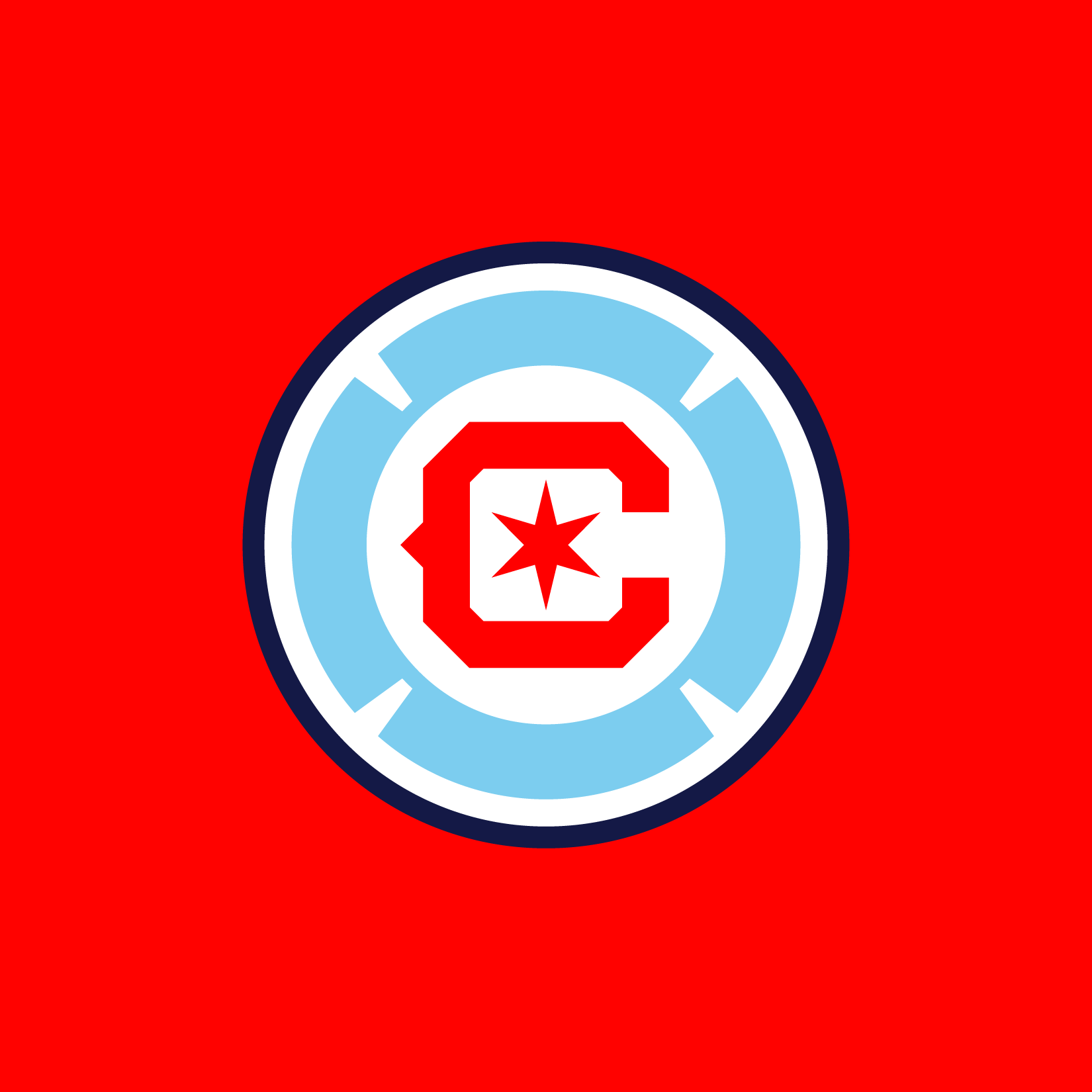 Chicago Fire FC logo on a red background.