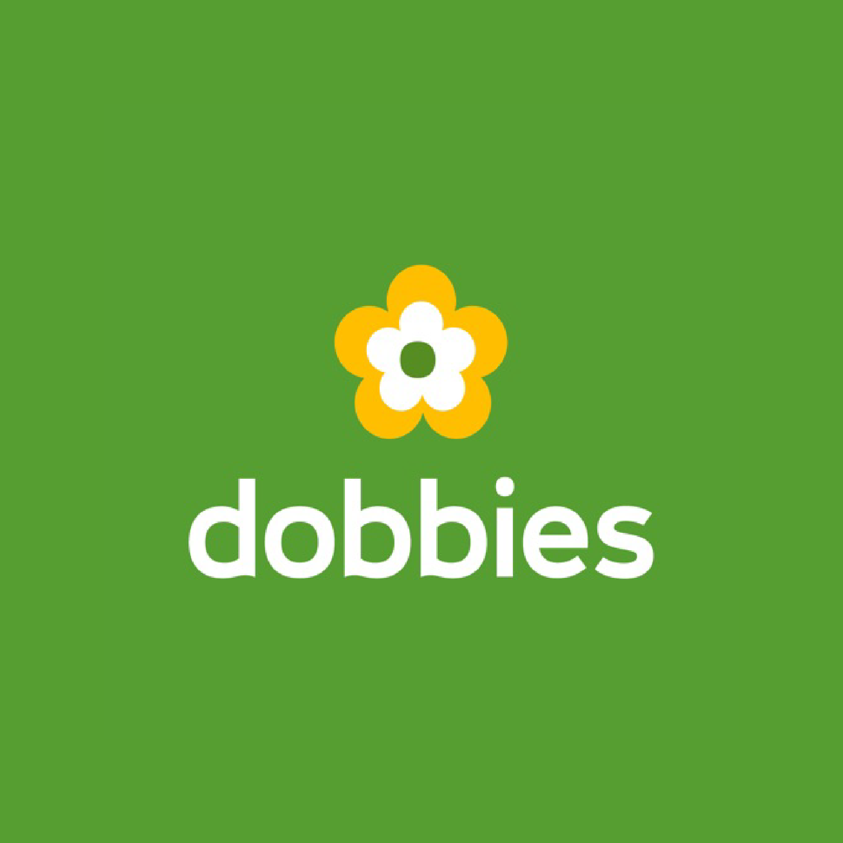 dobbies logo with a light green background
