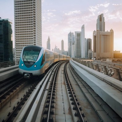 A train going through the skirts of the city
