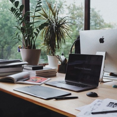 Laptop and monitor on a desk