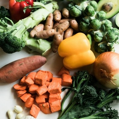 A pile of vegetables on a table