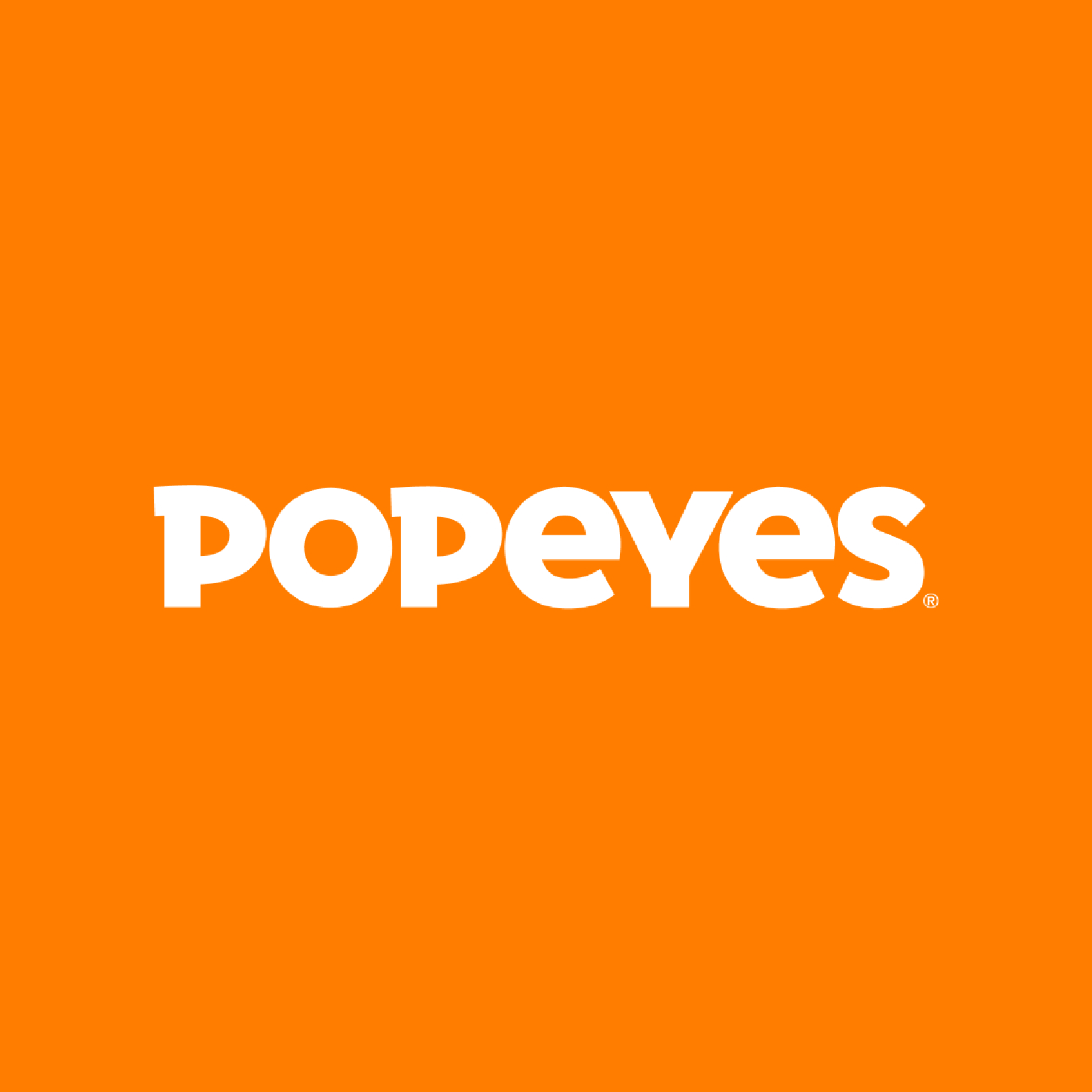 Popeyes logo on an orange background