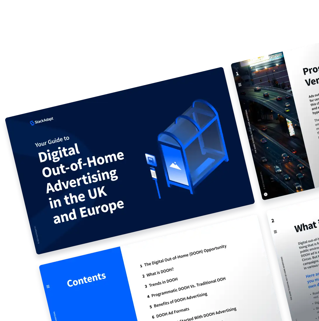 Cover for StackAdapt's guide to digital out-of-home advertising in the UK and Europe