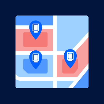 Illustration of a map with different digital out-of-home placements