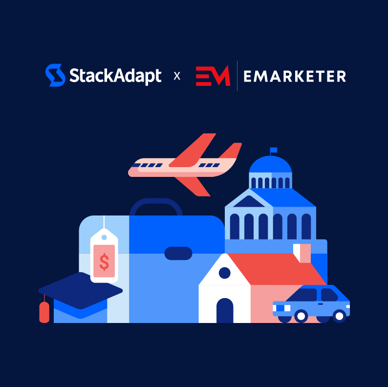Illustration representing trends in the advertising space, showcasing stackadapt's and emarketer's logo